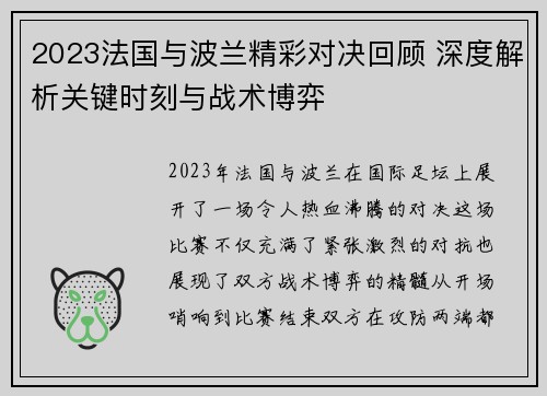 2023法国与波兰精彩对决回顾 深度解析关键时刻与战术博弈